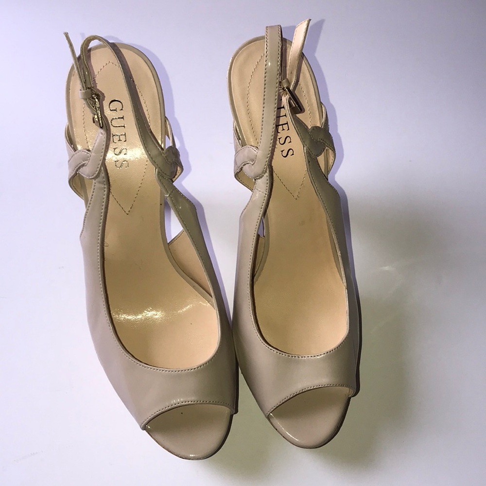 Guess nude patten leather heels with cork bottom